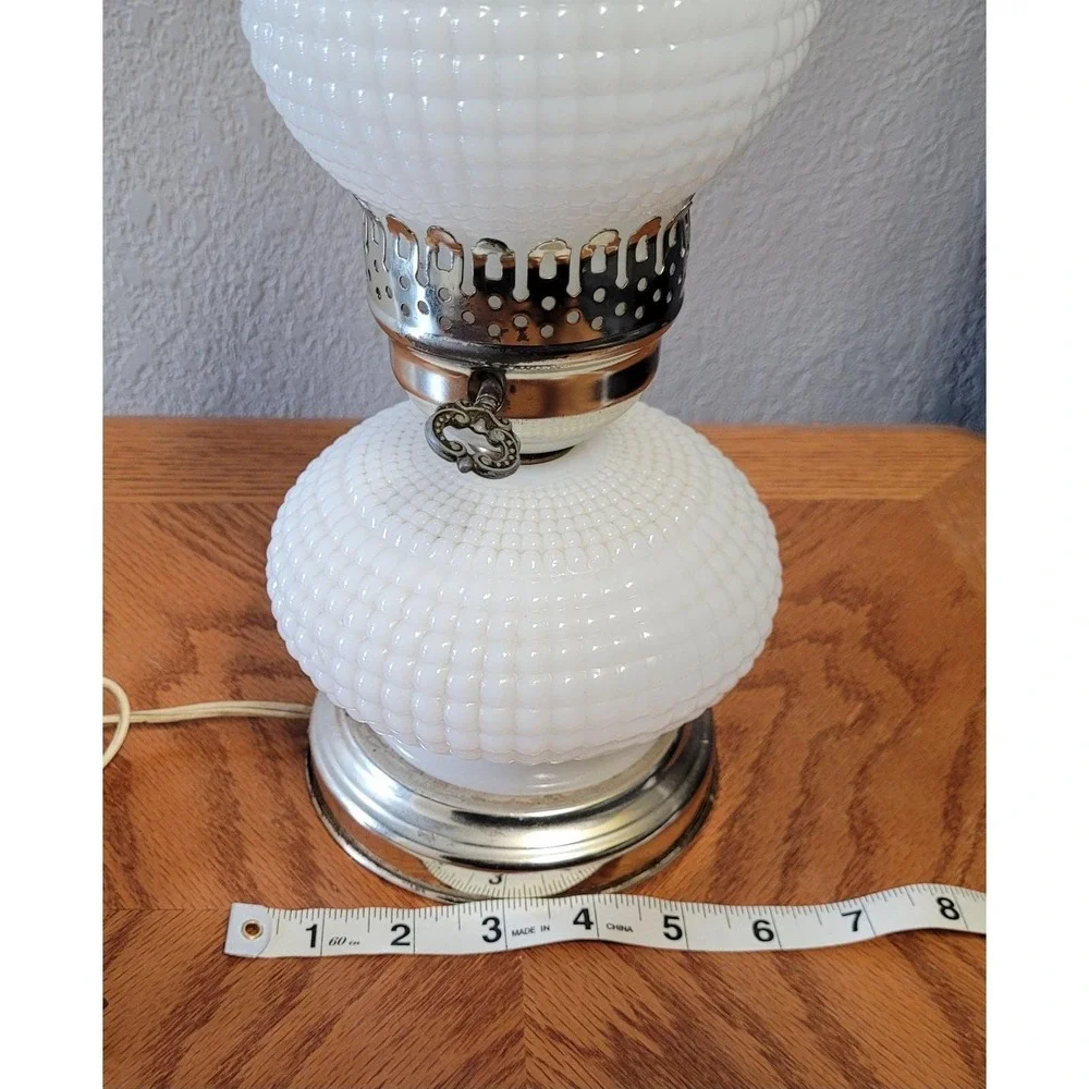 Unbranded Milk Glass Hobnail Hurricane Lamp Vintage 1960s - Read As Is